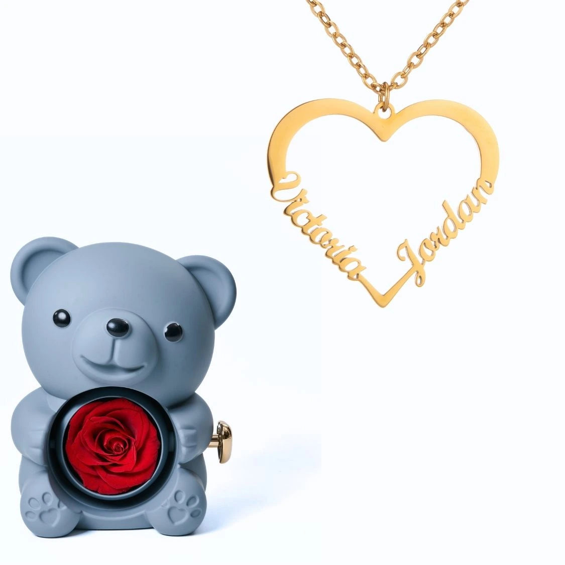 Ours Éternel & Collier Cœur Personnalisé