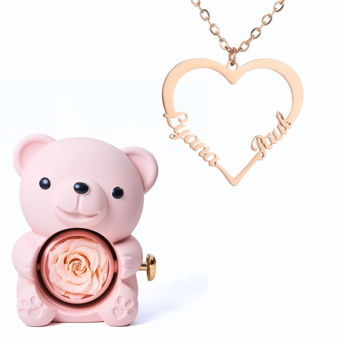 Ours Éternel & Collier Cœur Personnalisé