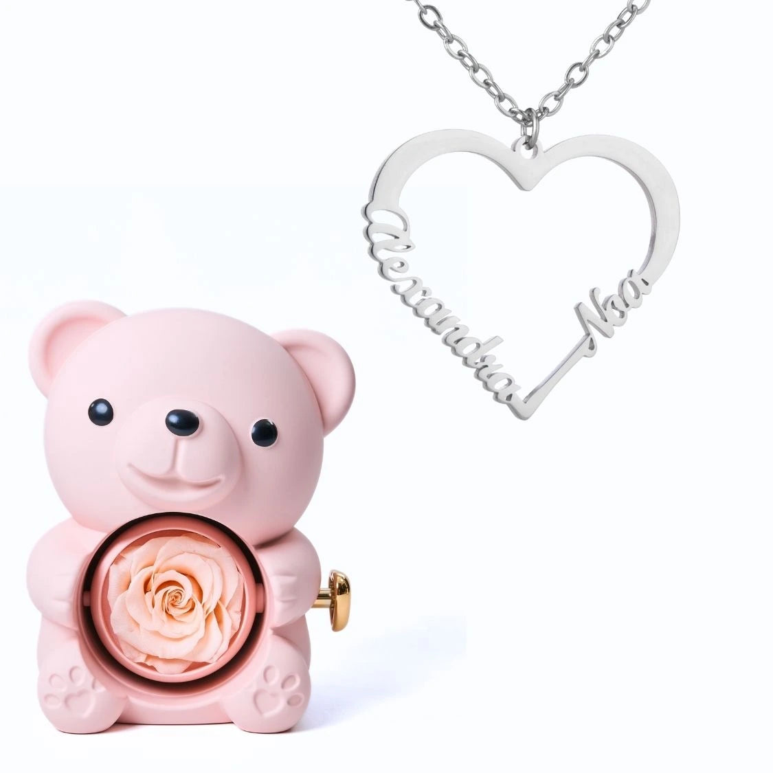 Ours Éternel & Collier Cœur Personnalisé