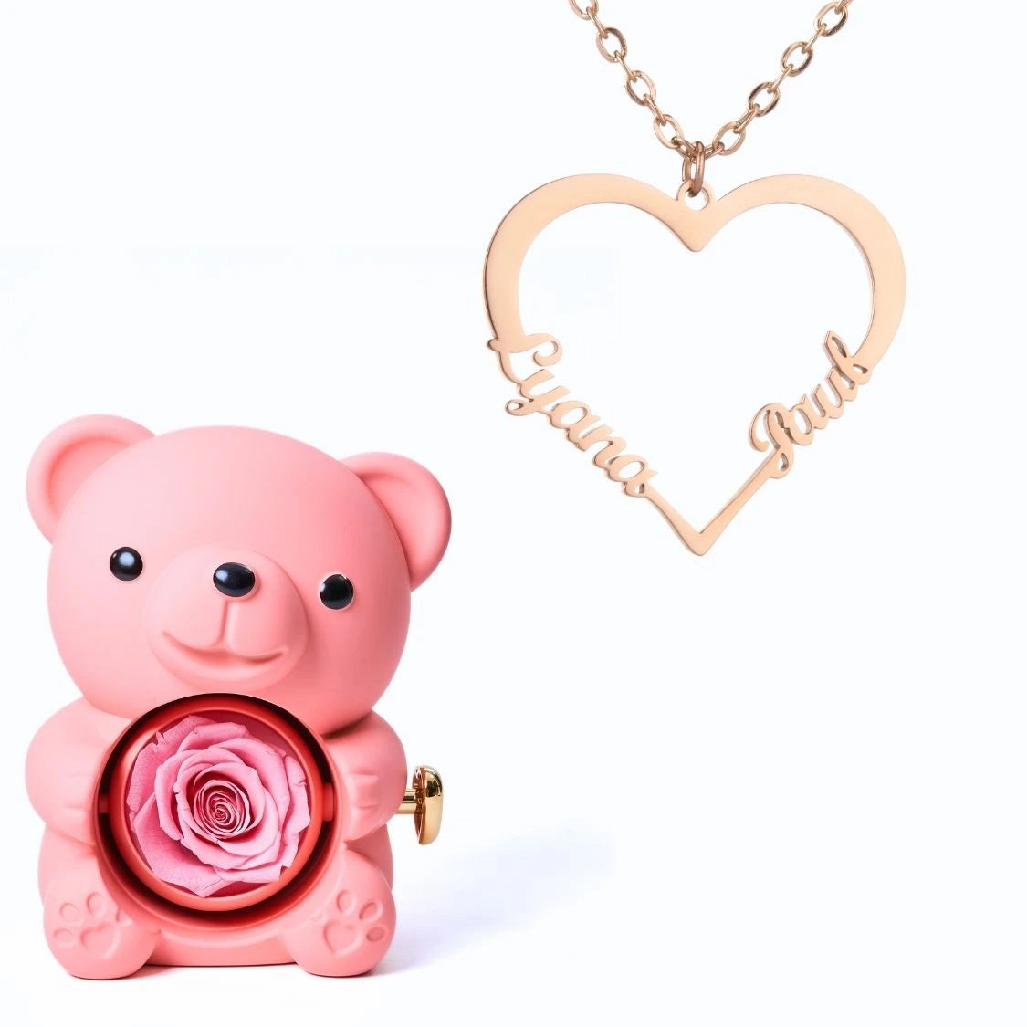 Ours Éternel & Collier Cœur Personnalisé