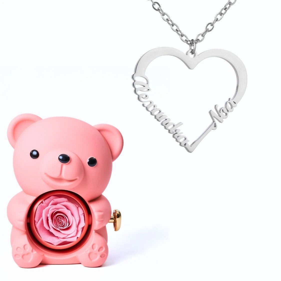 Ours Éternel & Collier Cœur Personnalisé