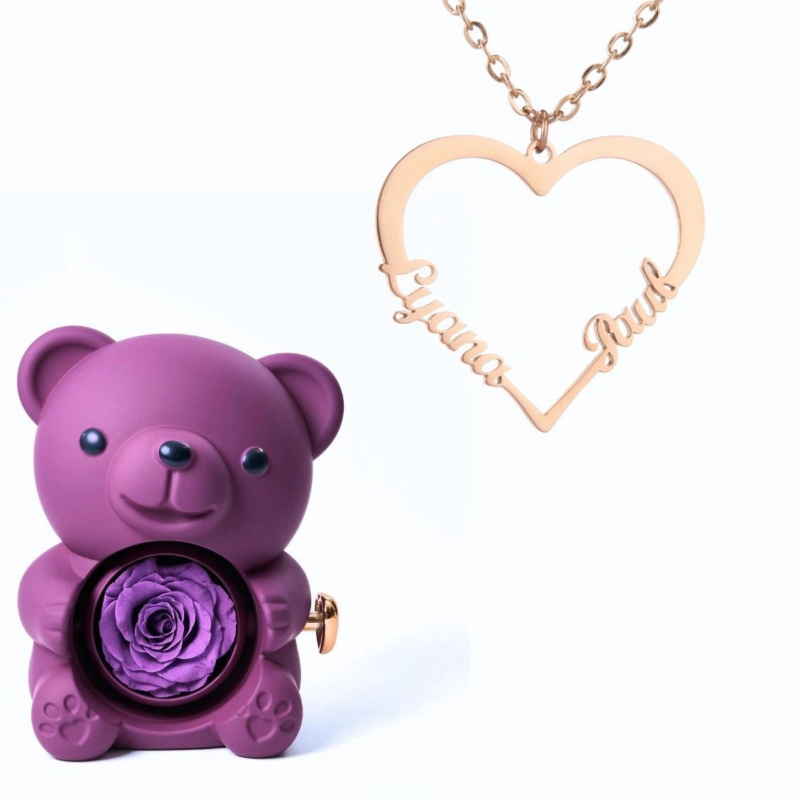 Ours Éternel & Collier Cœur Personnalisé