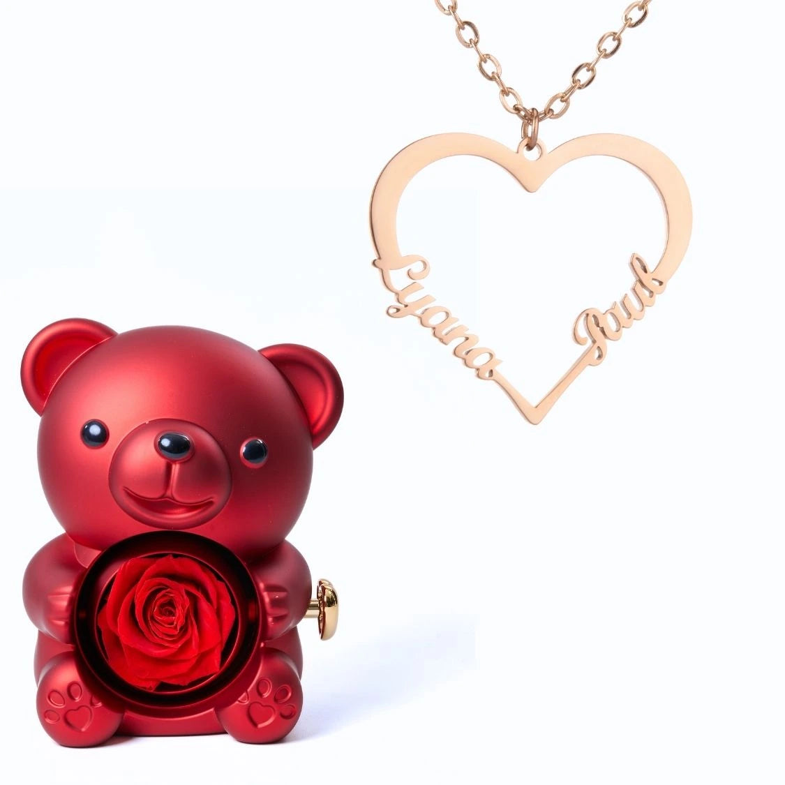Ours Éternel & Collier Cœur Personnalisé