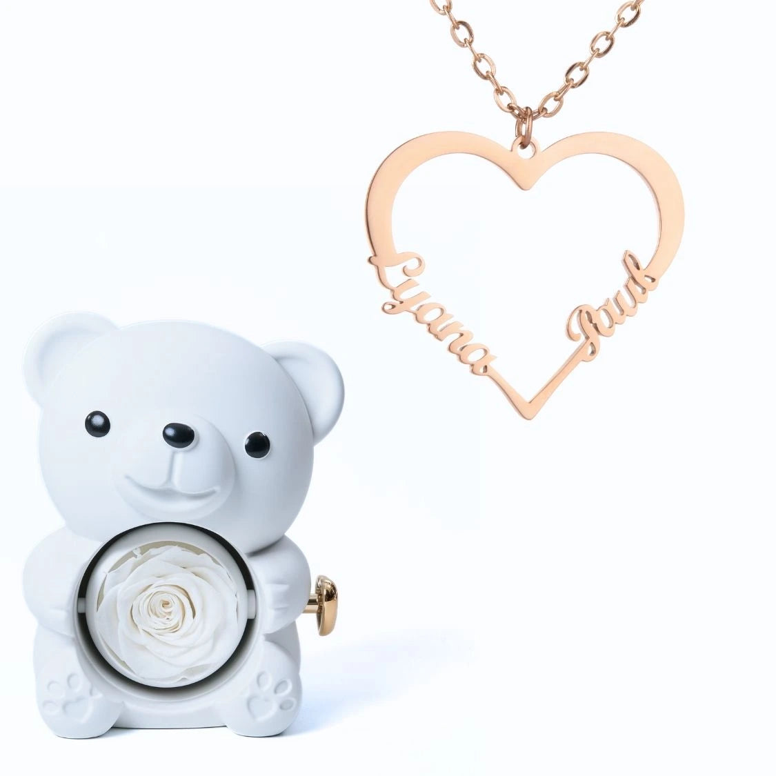 Ours Éternel & Collier Cœur Personnalisé