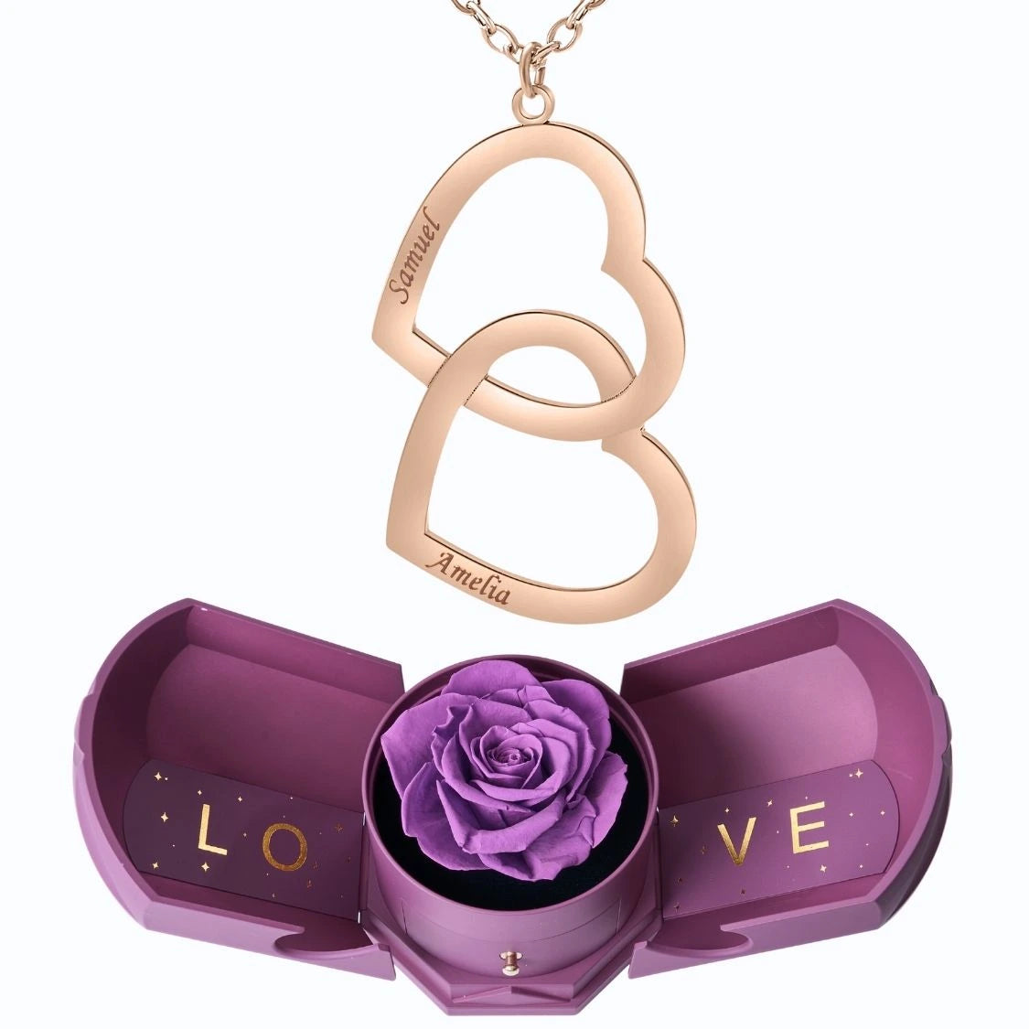 Coffret Harmonie Éternelle & Collier Double Coeur Personnalisé Deux Prénoms