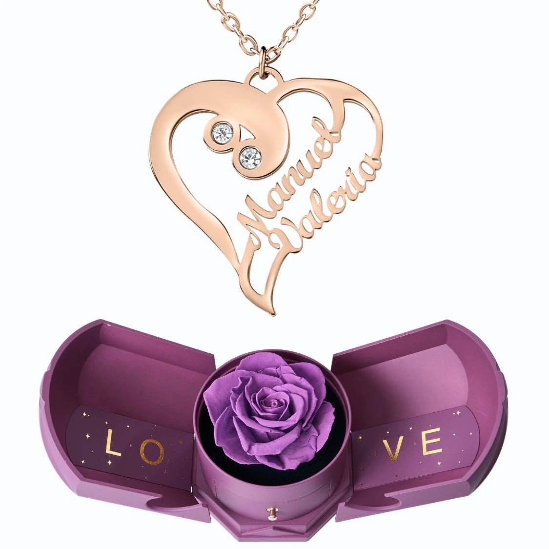 Coffret Harmonie Éternelle & Collier Coeur Double Personnalisé