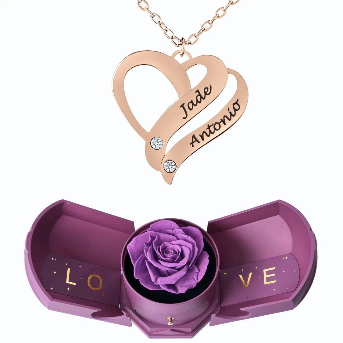 Coffret Harmonie Éternelle & Collier Cœur Entrelacé Personnalisé avec Pierres en Cristal