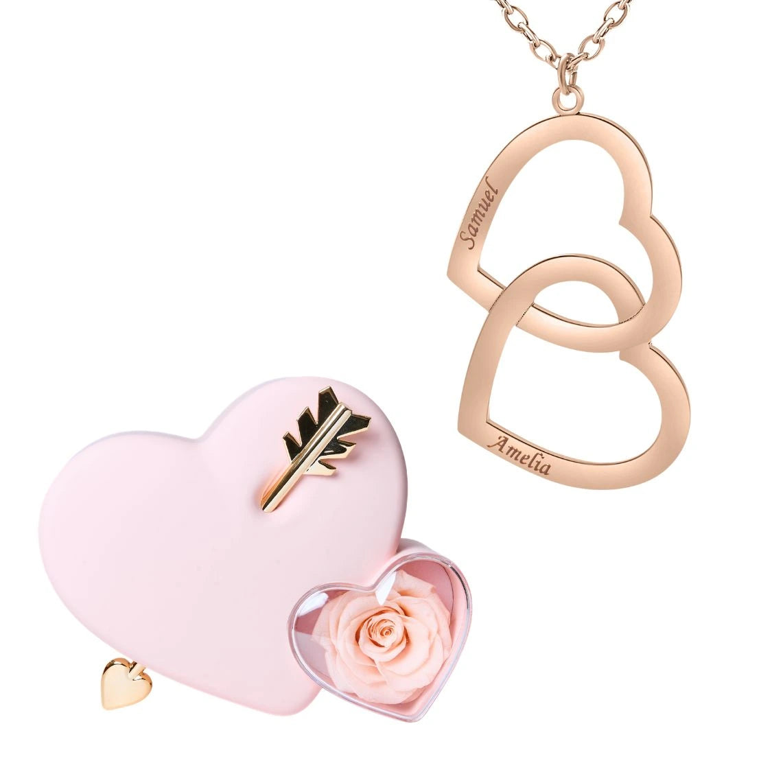 Coffret Amour Éternel & Collier Double Coeur Personnalisé Deux Prénoms