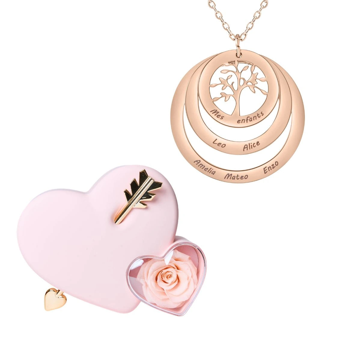 Coffret Amour Éternel & Collier Cercle Arbre de Famille Personnalisé