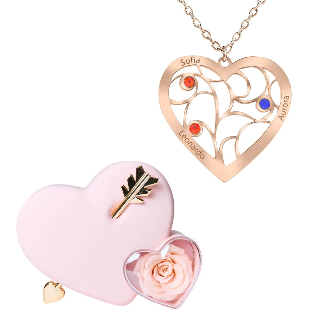 Coffret Amour Éternel & Collier Coeur et Pierre de Naissance