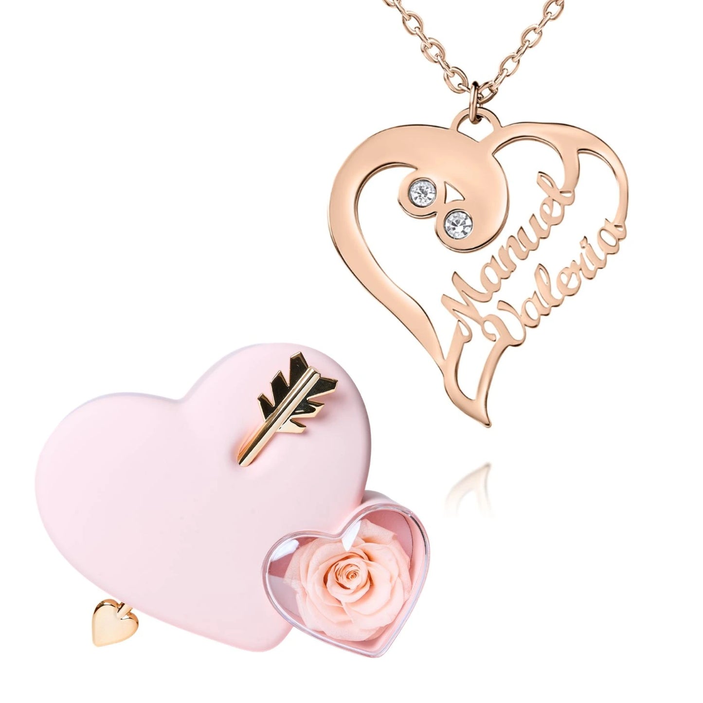 Coffret Amour Éternel & Collier Coeur Double Personnalisé