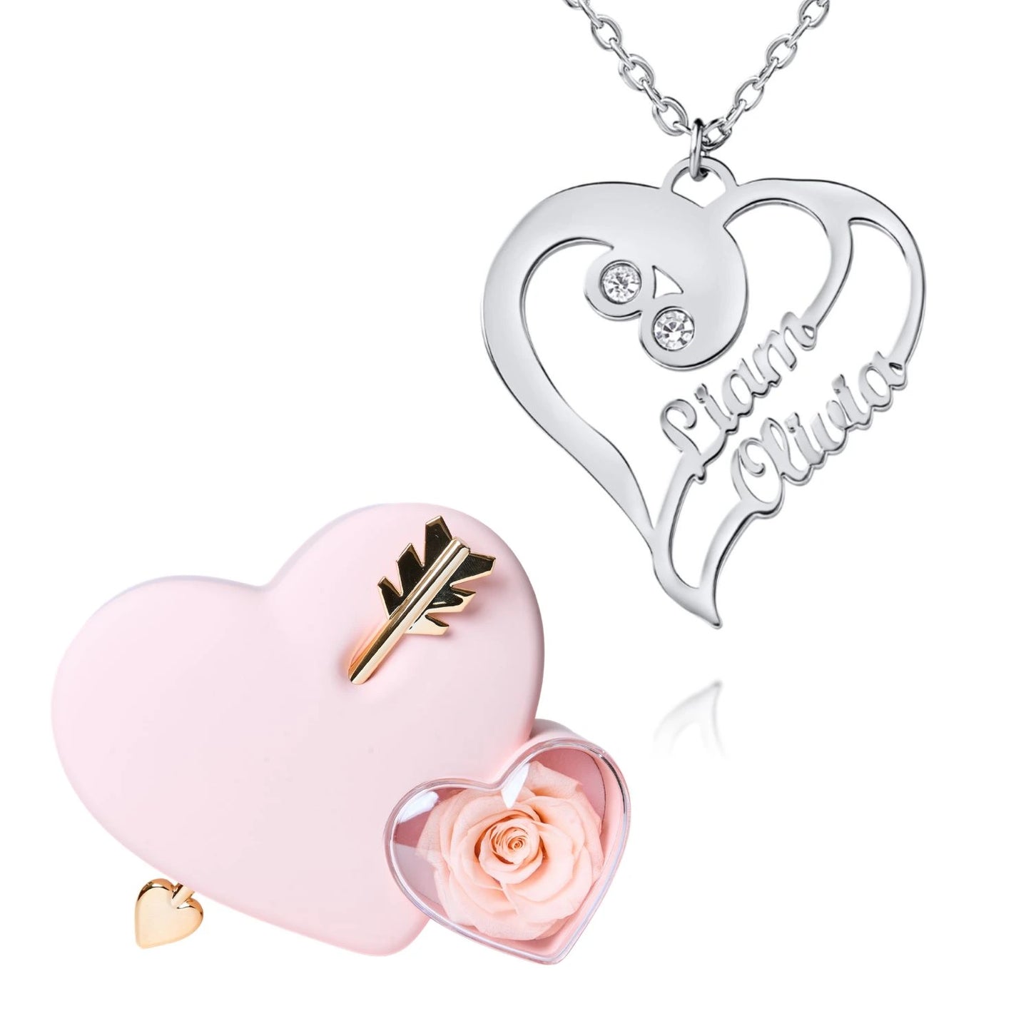 Coffret Amour Éternel & Collier Coeur Double Personnalisé