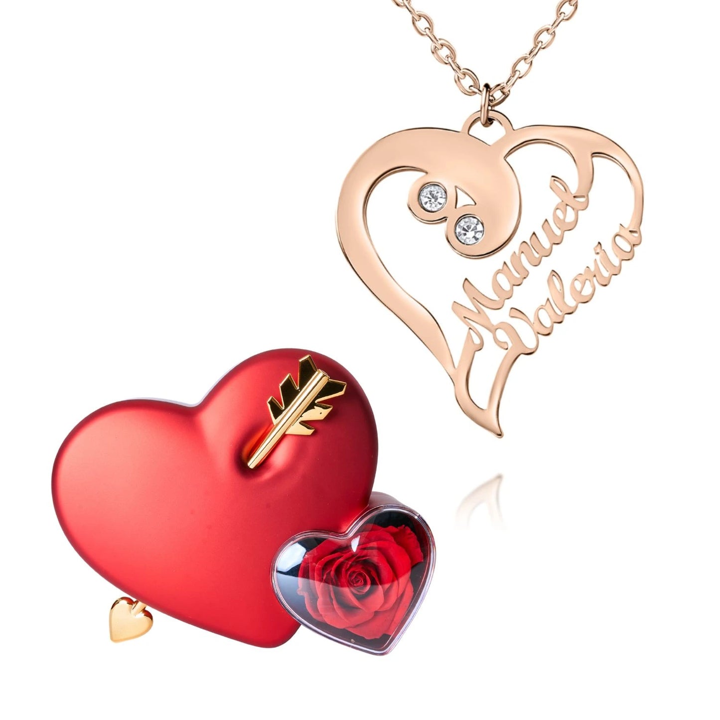 Coffret Amour Éternel & Collier Coeur Double Personnalisé