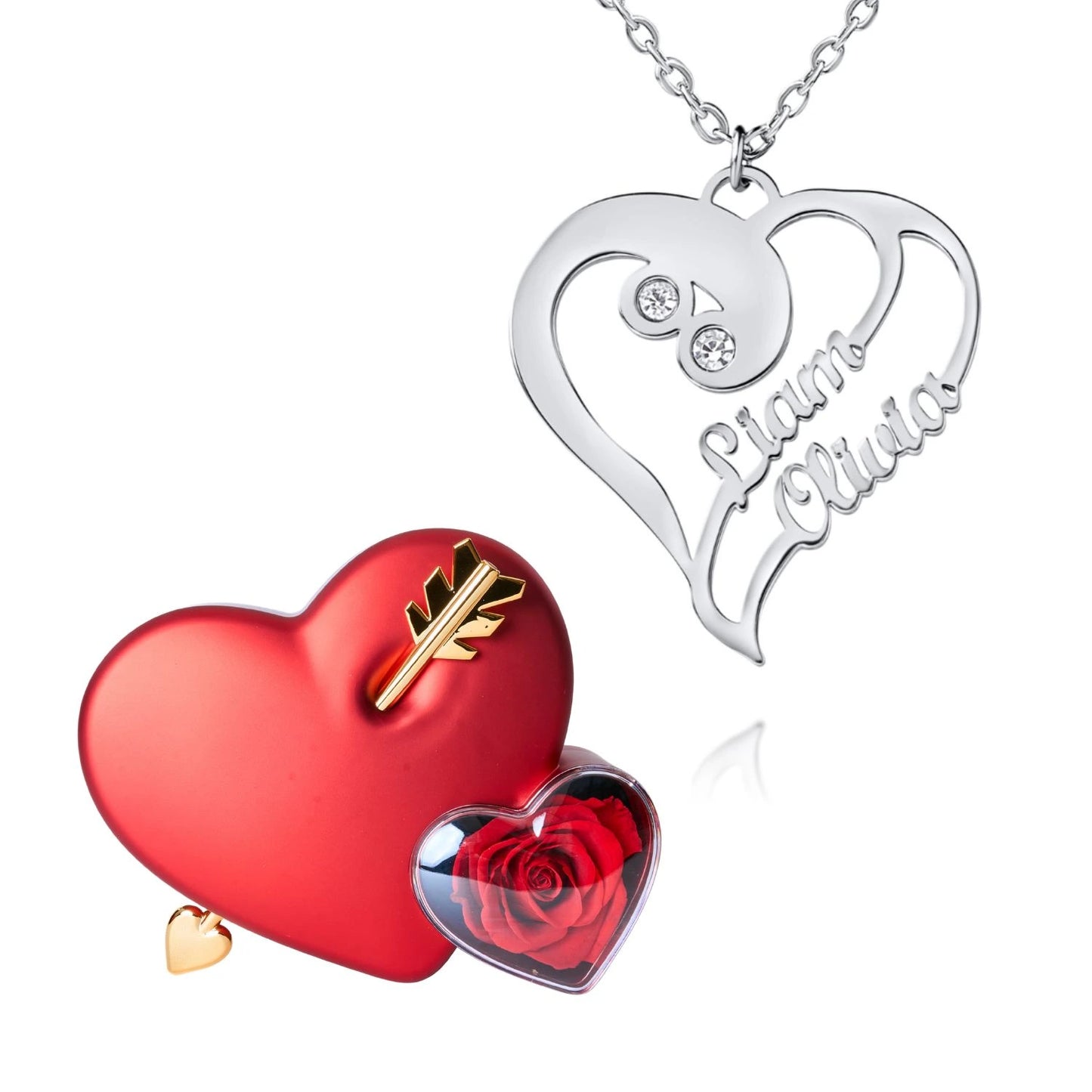 Coffret Amour Éternel & Collier Coeur Double Personnalisé