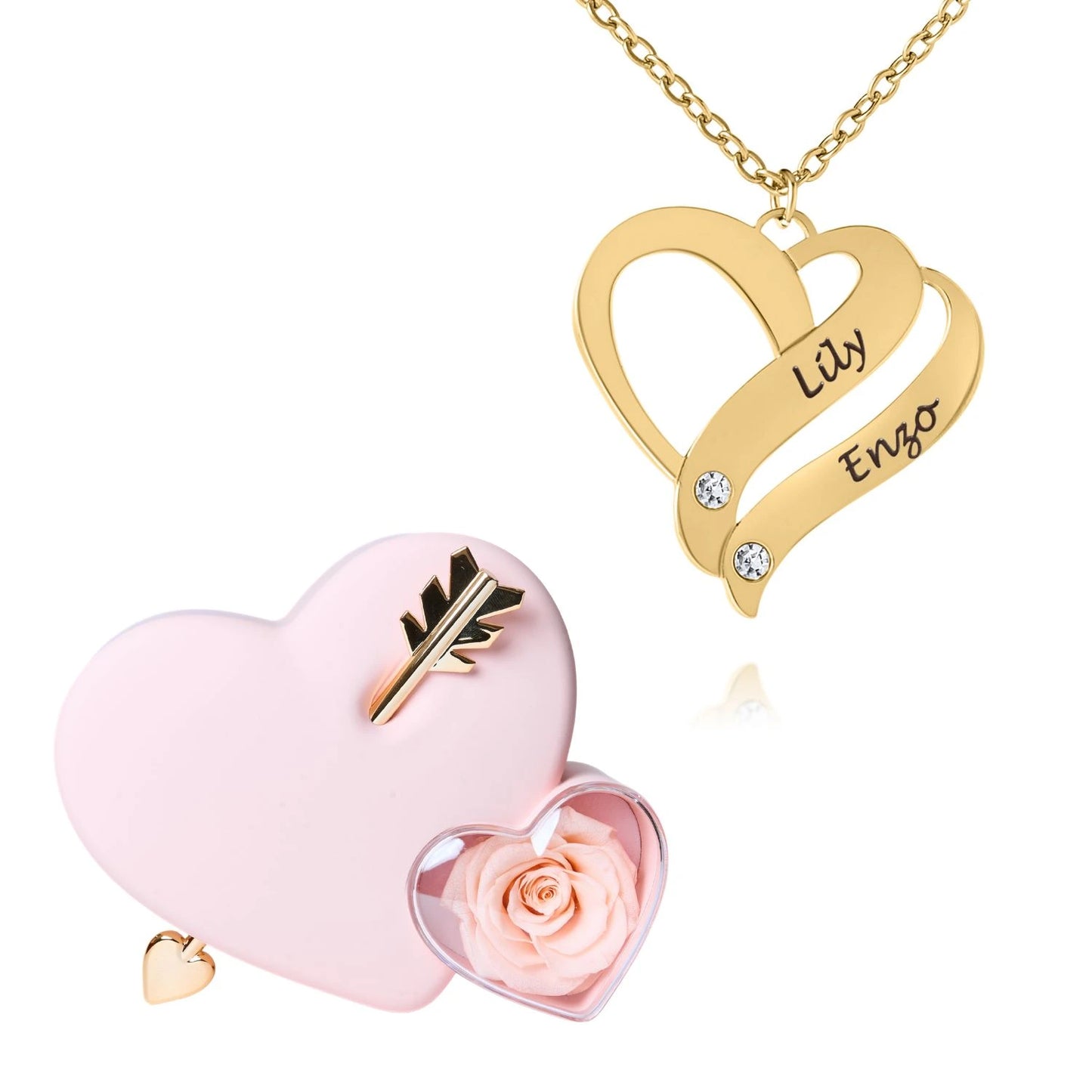 Coffret Amour Éternel & Collier Cœur Entrelacé Personnalisé avec Pierres en Cristal