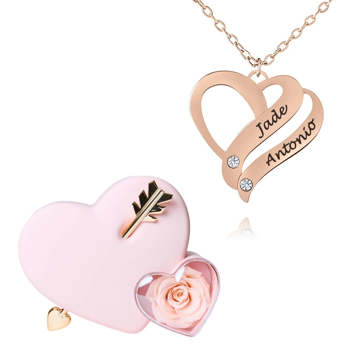 Coffret Amour Éternel & Collier Cœur Entrelacé Personnalisé avec Pierres en Cristal