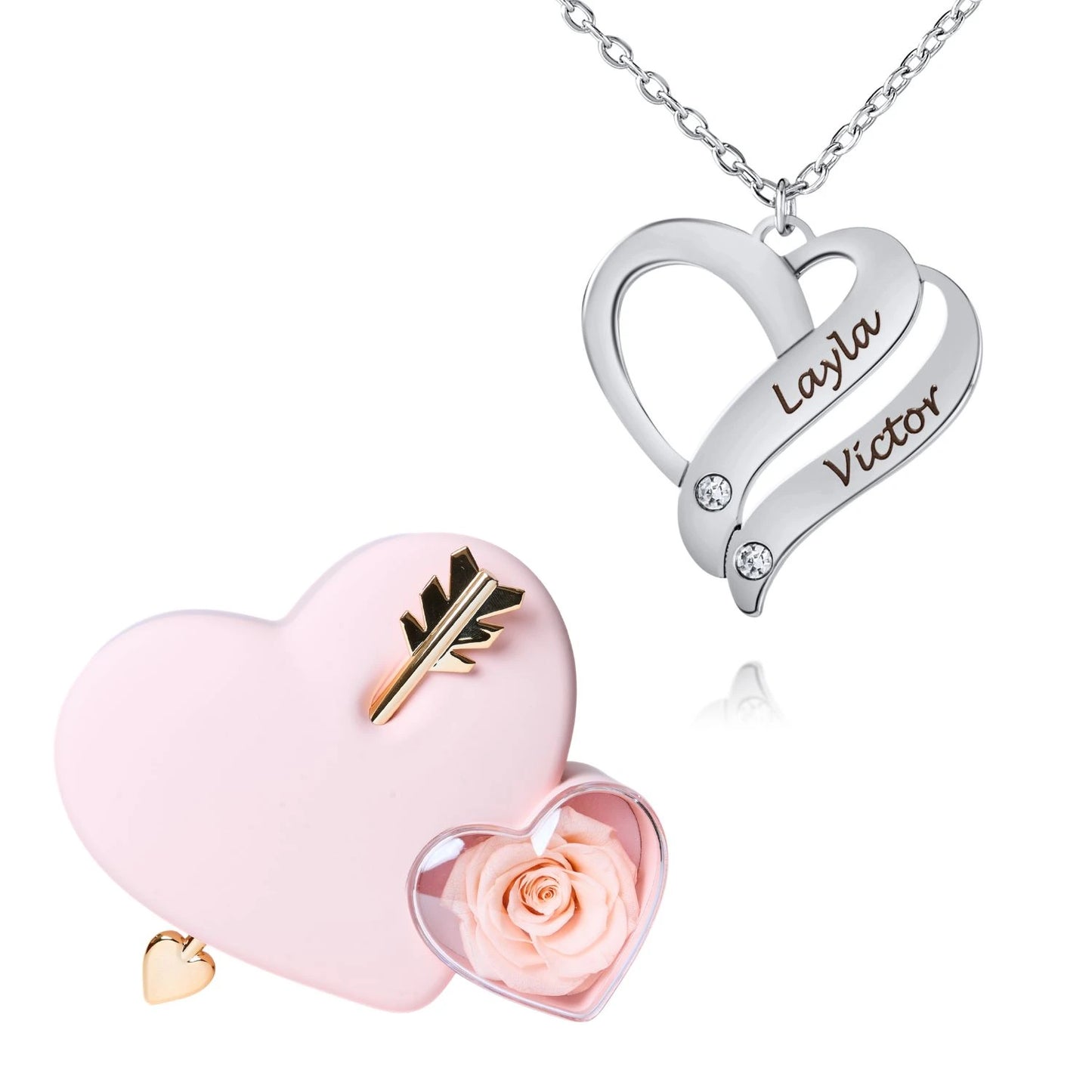 Coffret Amour Éternel & Collier Cœur Entrelacé Personnalisé avec Pierres en Cristal