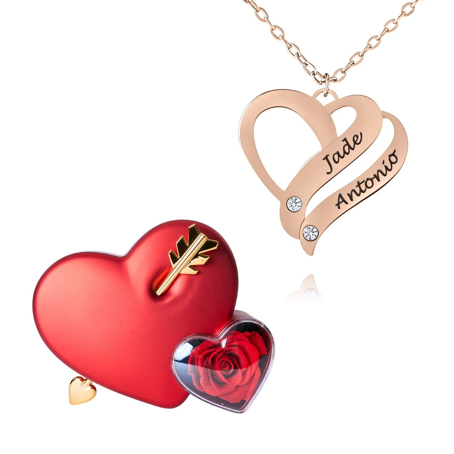 Coffret Amour Éternel & Collier Cœur Entrelacé Personnalisé avec Pierres en Cristal