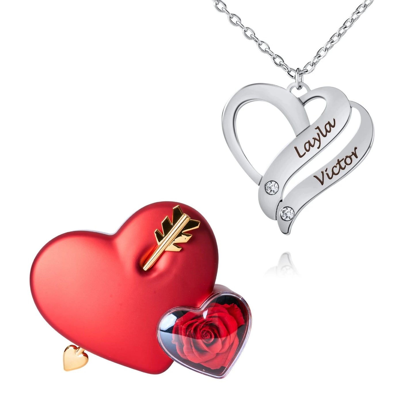 Coffret Amour Éternel & Collier Cœur Entrelacé Personnalisé avec Pierres en Cristal