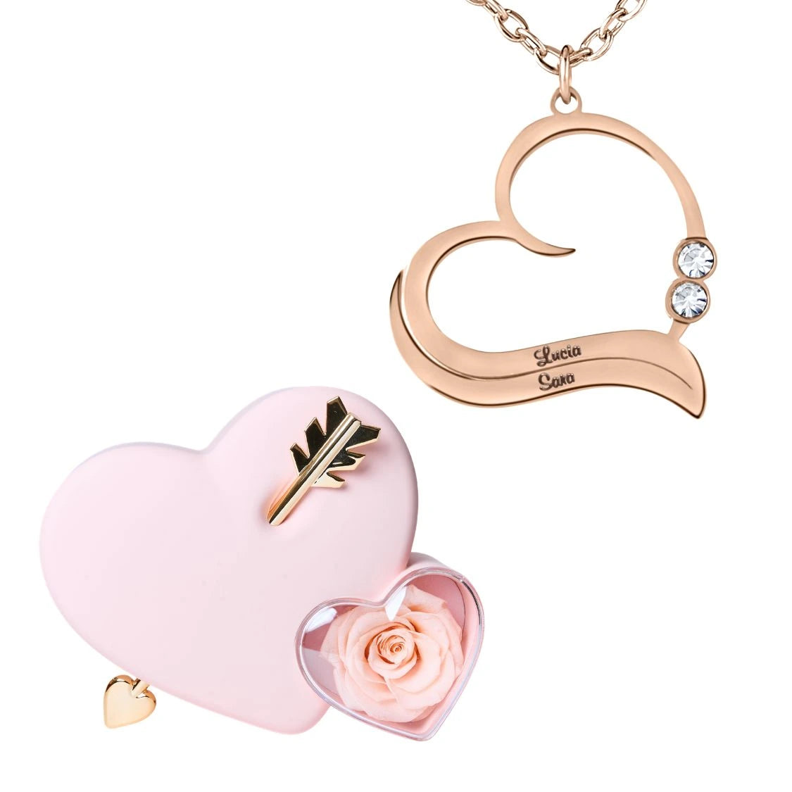 Coffret Amour Éternel & Collier Cœur Ouvert avec Prénoms Gravés et Cristaux Scintillants