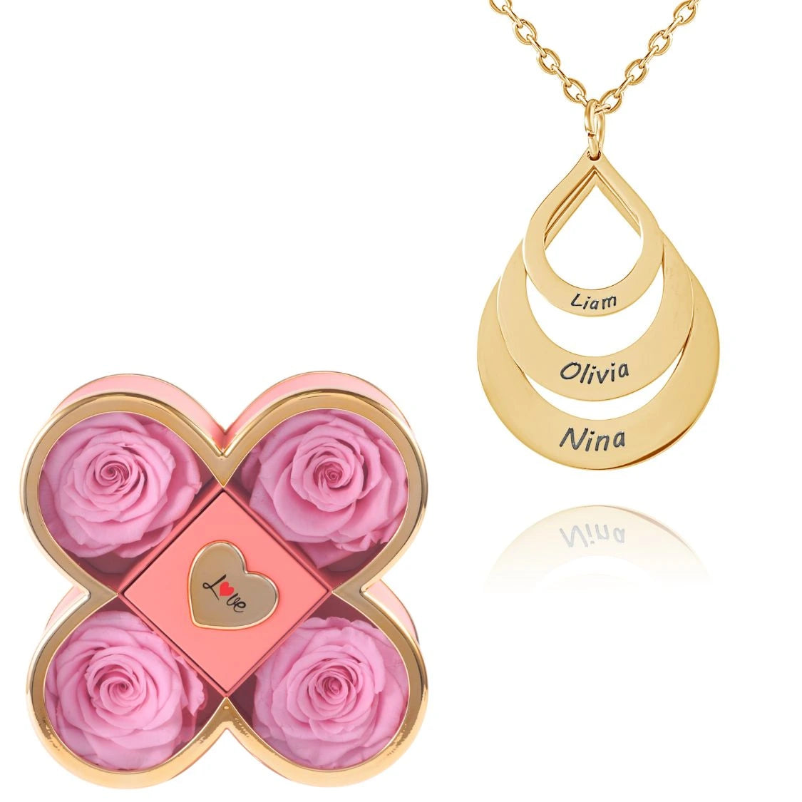 Coffret Chance Éternelle & Collier Personnalisé Multi-Noms Goutte