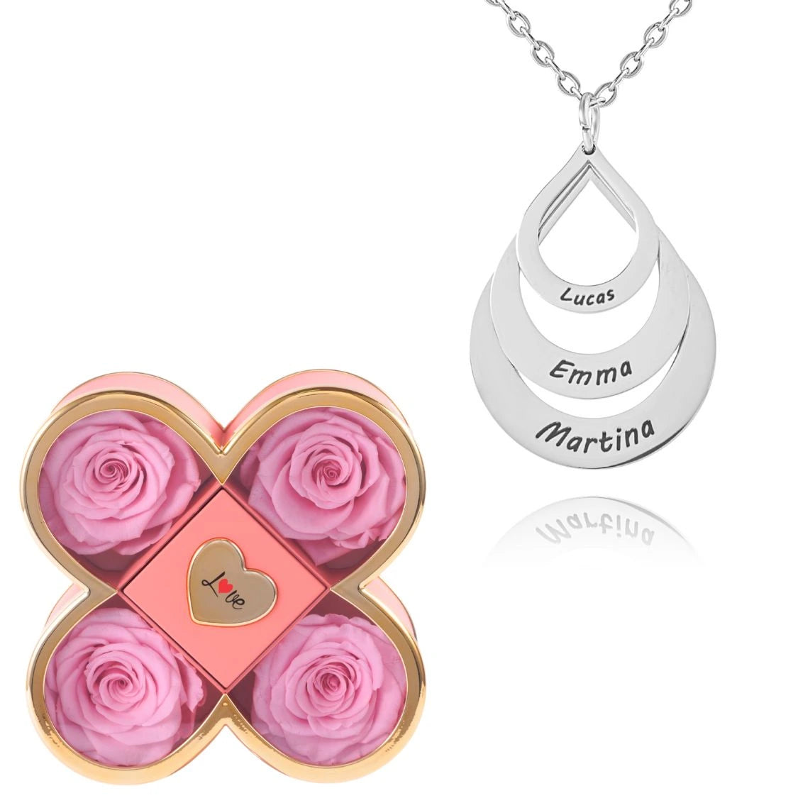 Coffret Chance Éternelle & Collier Personnalisé Multi-Noms Goutte