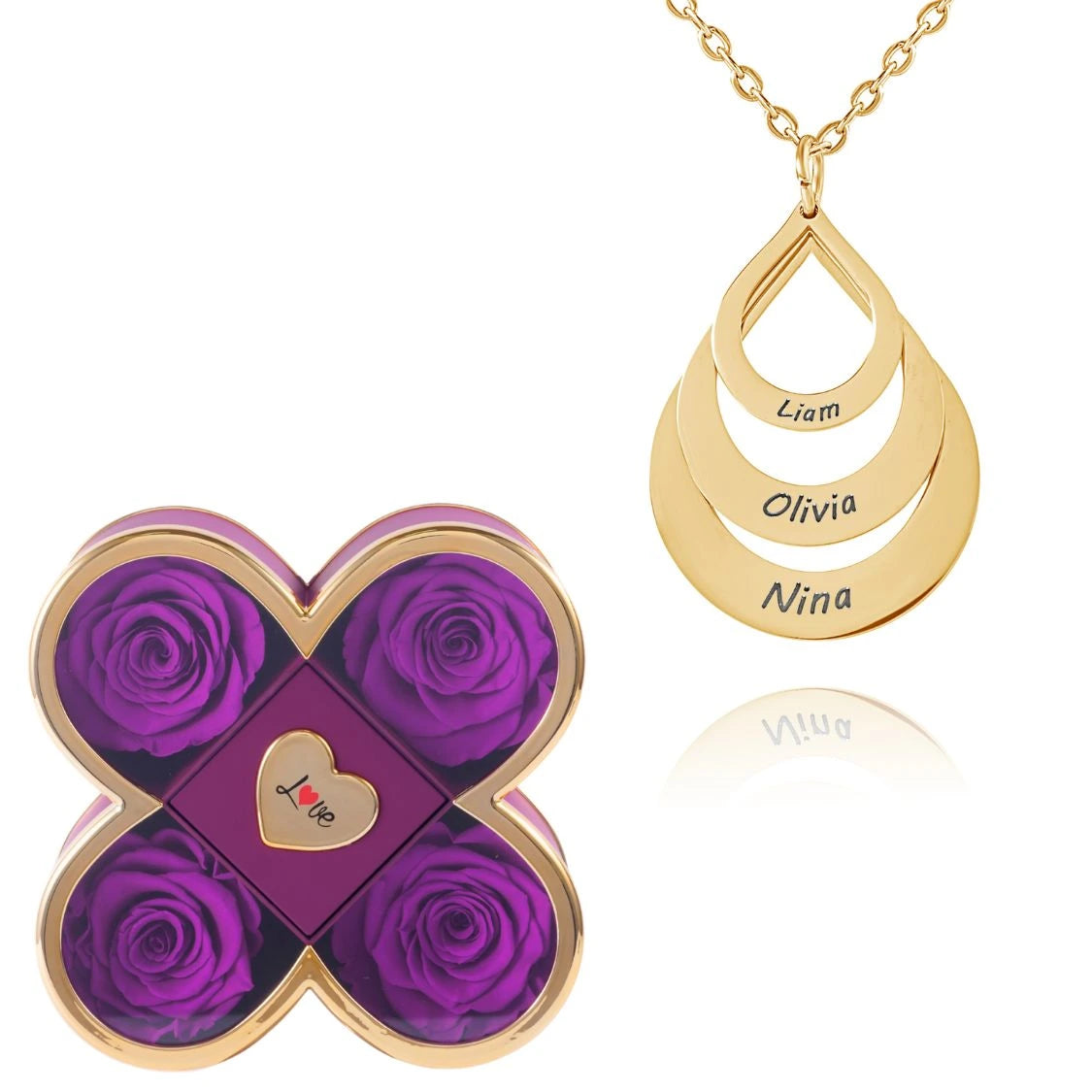 Coffret Chance Éternelle & Collier Personnalisé Multi-Noms Goutte