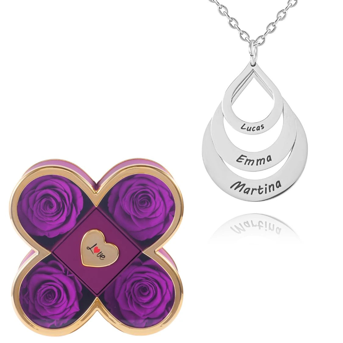 Coffret Chance Éternelle & Collier Personnalisé Multi-Noms Goutte