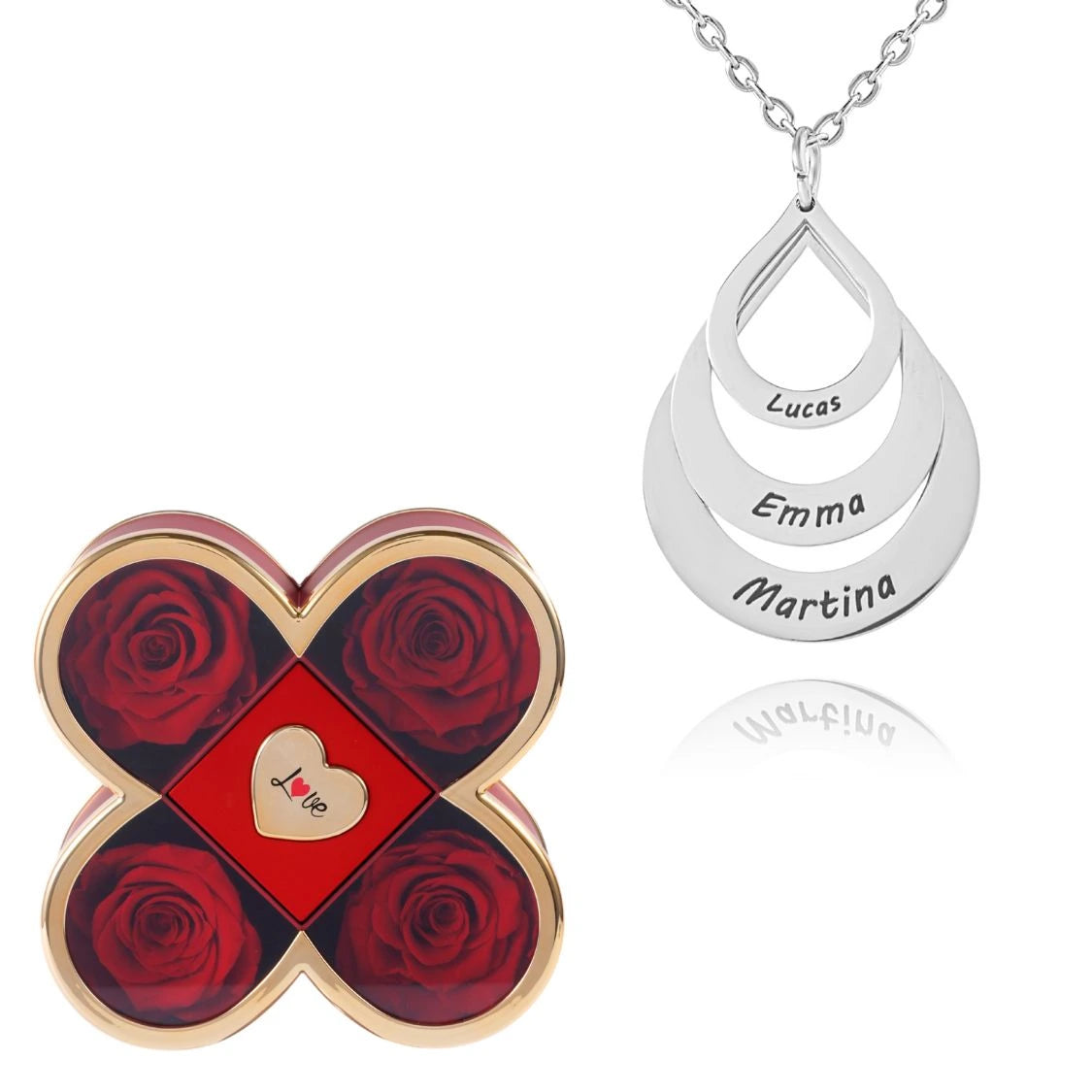 Coffret Chance Éternelle & Collier Personnalisé Multi-Noms Goutte