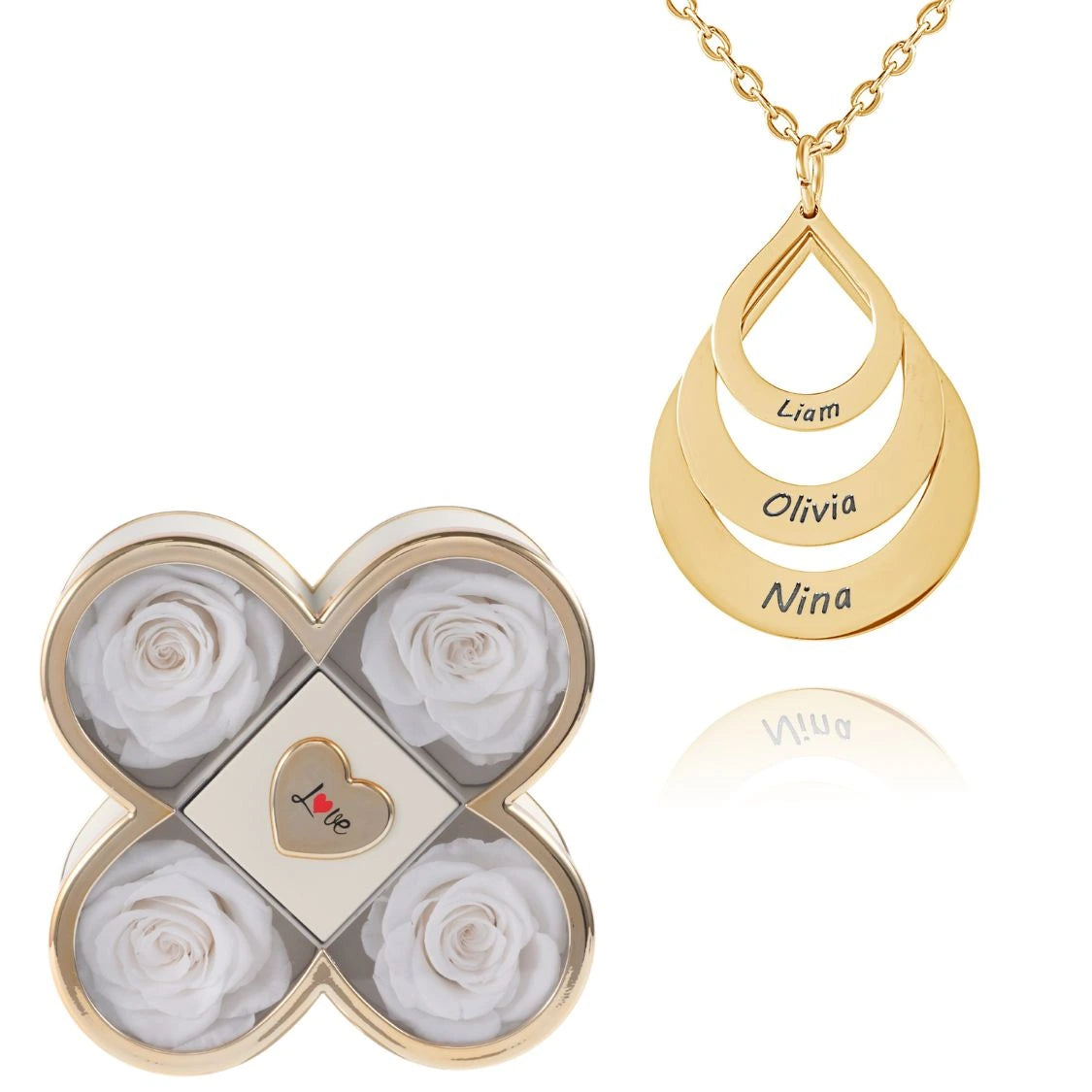Coffret Chance Éternelle & Collier Personnalisé Multi-Noms Goutte