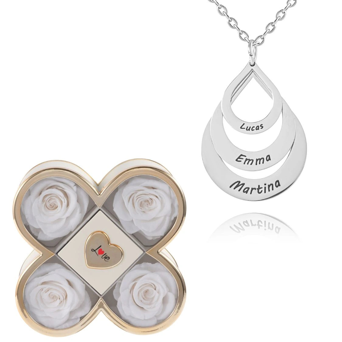 Coffret Chance Éternelle & Collier Personnalisé Multi-Noms Goutte