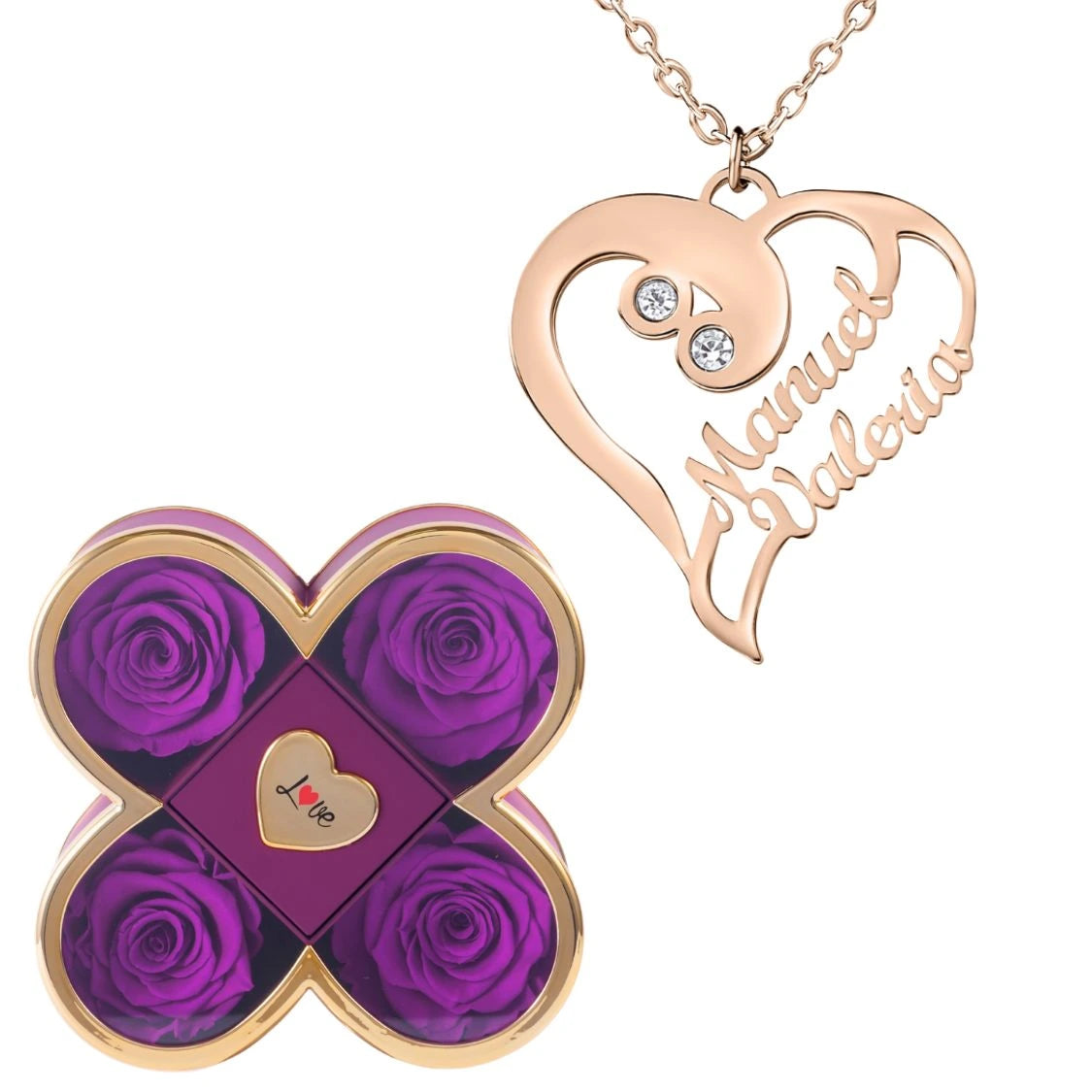 Coffret Chance Éternelle & Collier Coeur Double Personnalisé