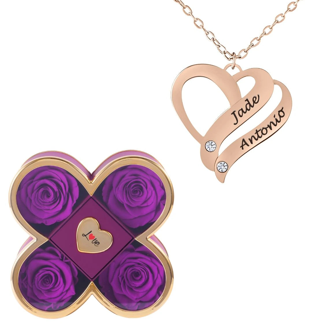 Coffret Chance Éternelle & Collier Cœur Entrelacé Personnalisé avec Pierres en Cristal