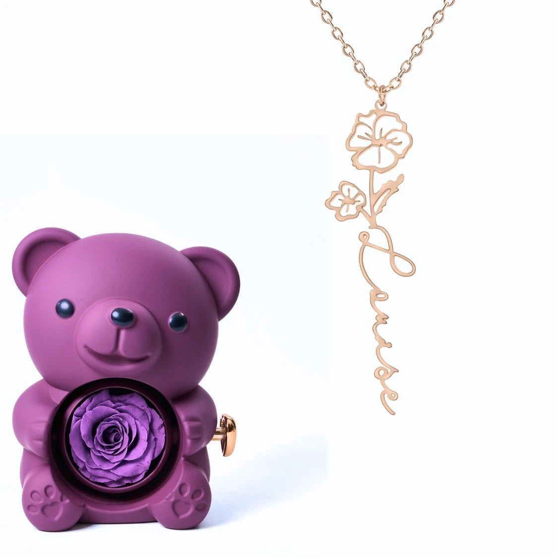 Ours Éternel & Collier Prénom Fleur