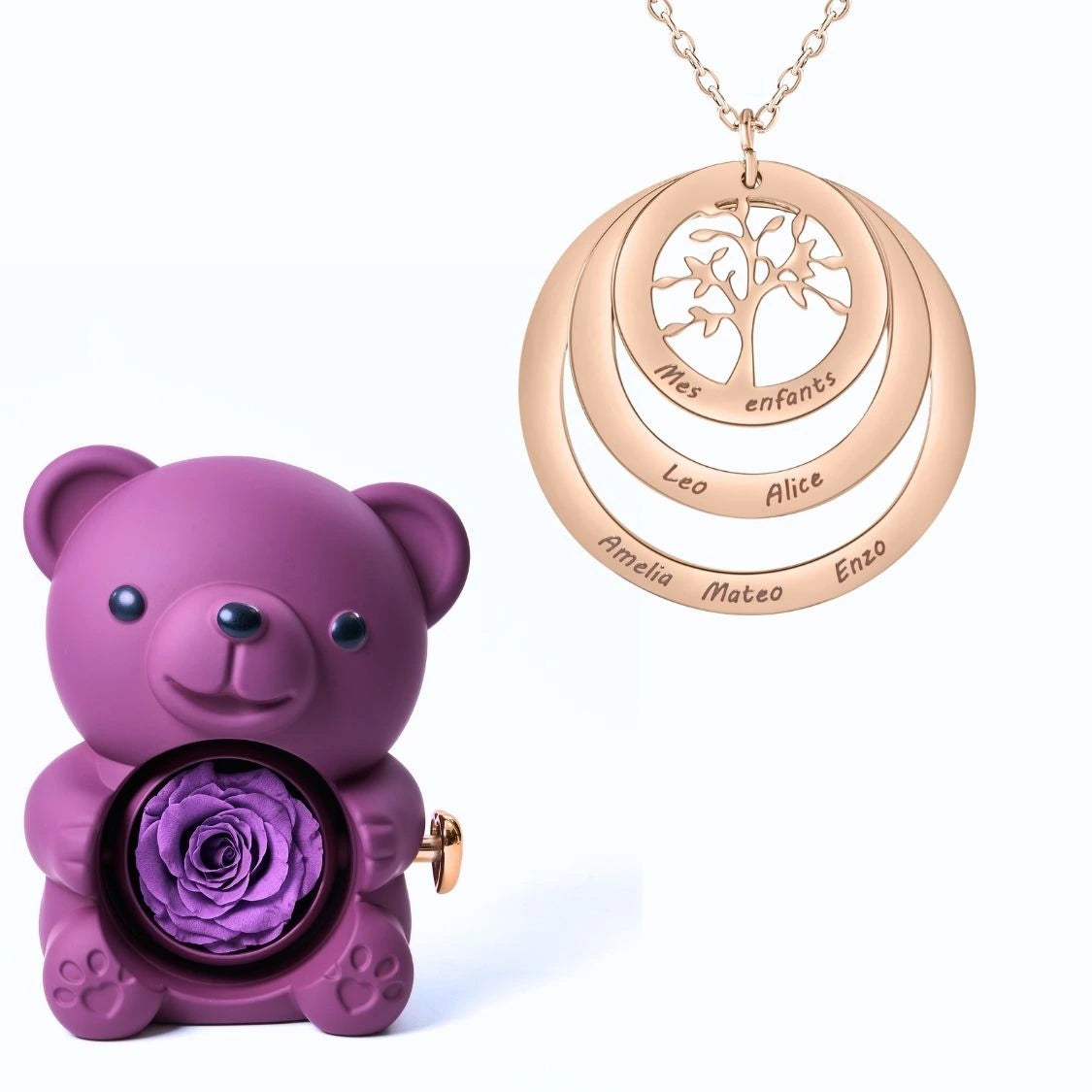 Ours Éternel & Collier Cercle Arbre de Famille Personnalisé