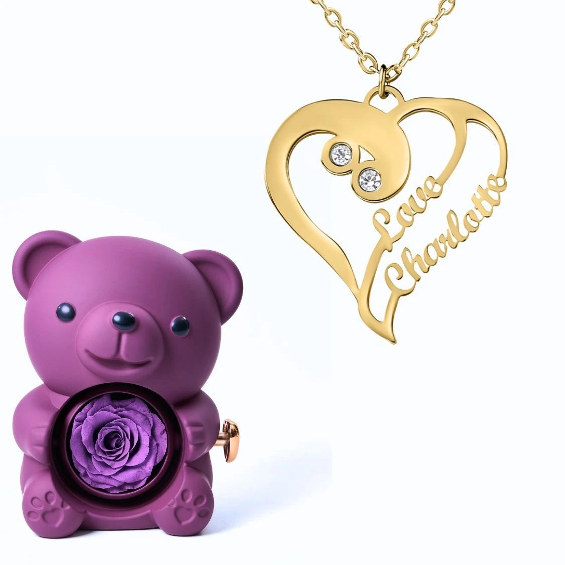 Ours Éternel & Collier Coeur Double Personnalisé