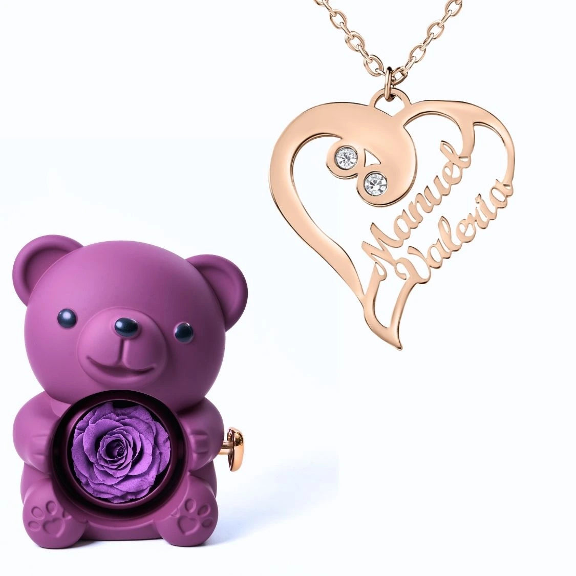 Ours Éternel & Collier Coeur Double Personnalisé