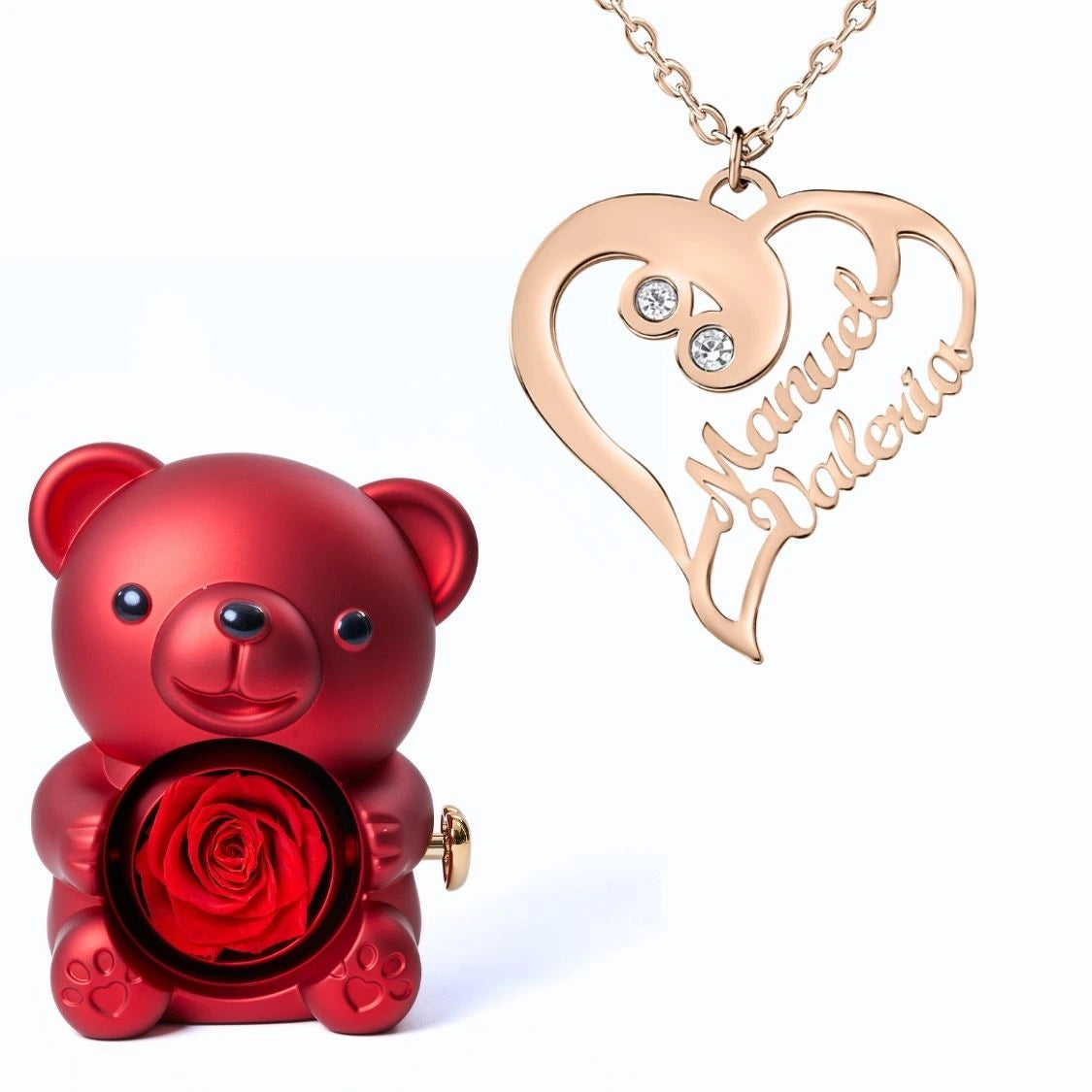 Ours Éternel & Collier Coeur Double Personnalisé