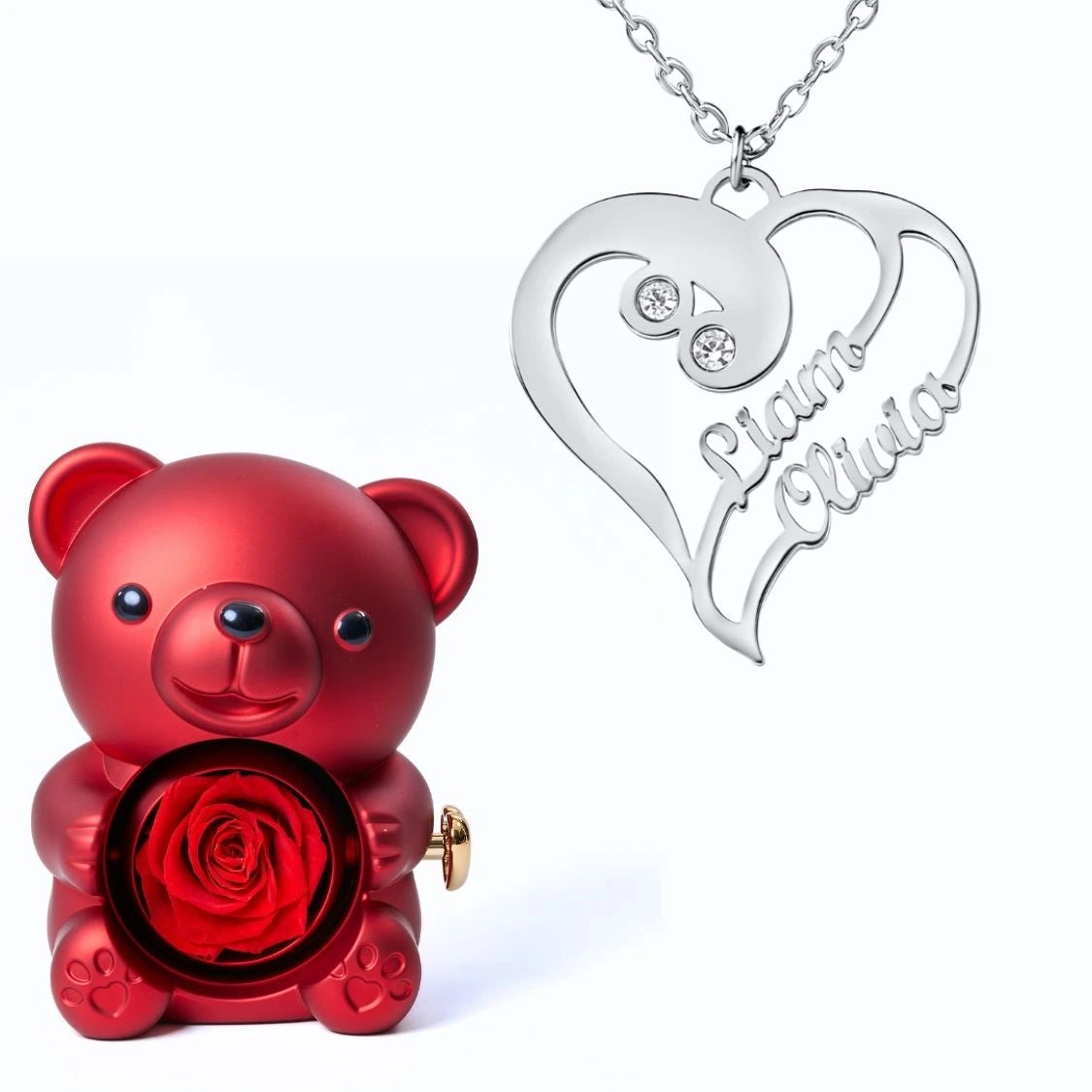 Ours Éternel & Collier Coeur Double Personnalisé