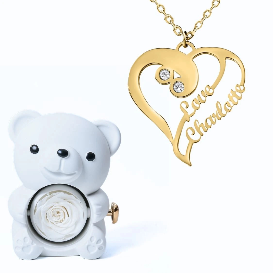 Ours Éternel & Collier Coeur Double Personnalisé
