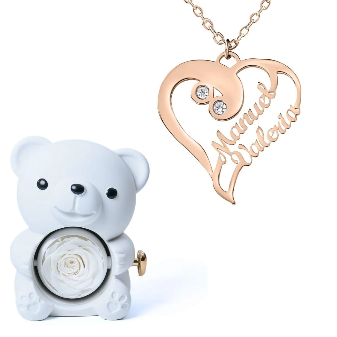 Ours Éternel & Collier Coeur Double Personnalisé
