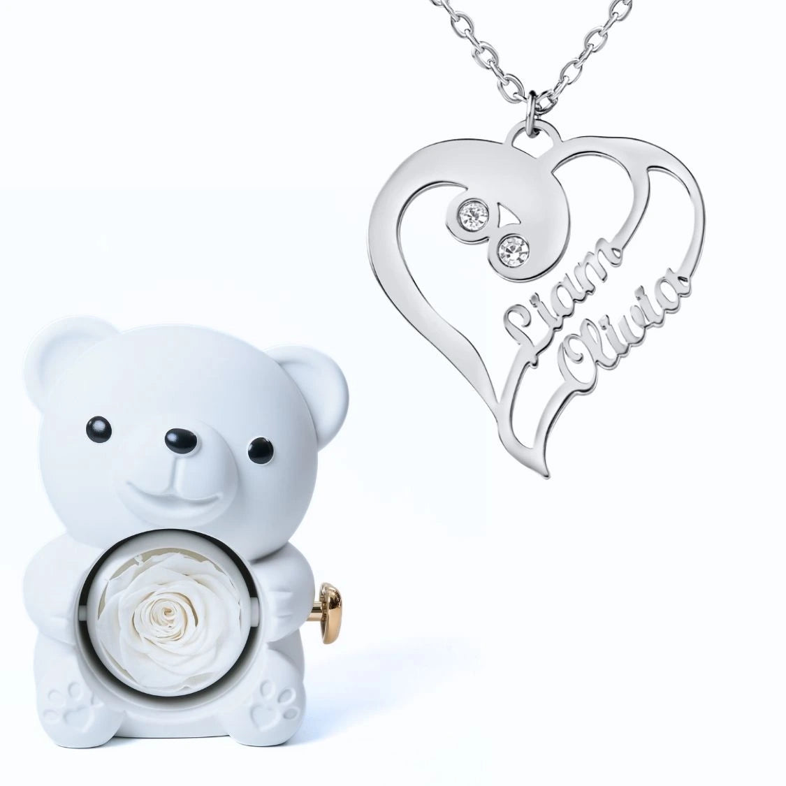 Ours Éternel & Collier Coeur Double Personnalisé