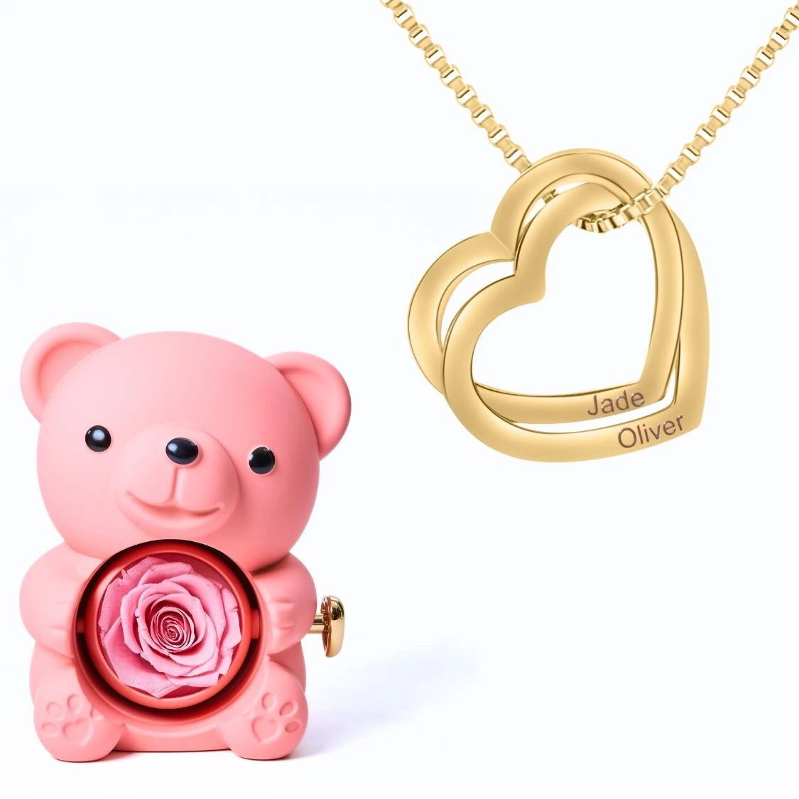 Ours Éternel & Collier Coeurs Entrelacés