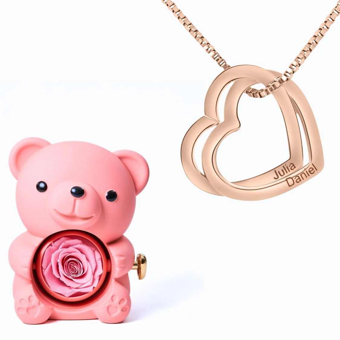 Ours Éternel & Collier Coeurs Entrelacés