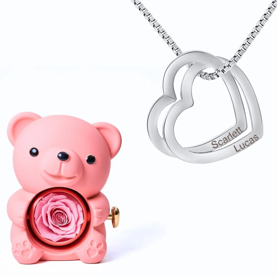 Ours Éternel & Collier Coeurs Entrelacés