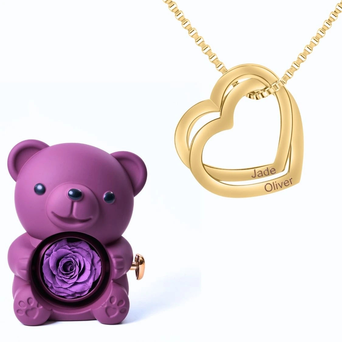 Ours Éternel & Collier Coeurs Entrelacés