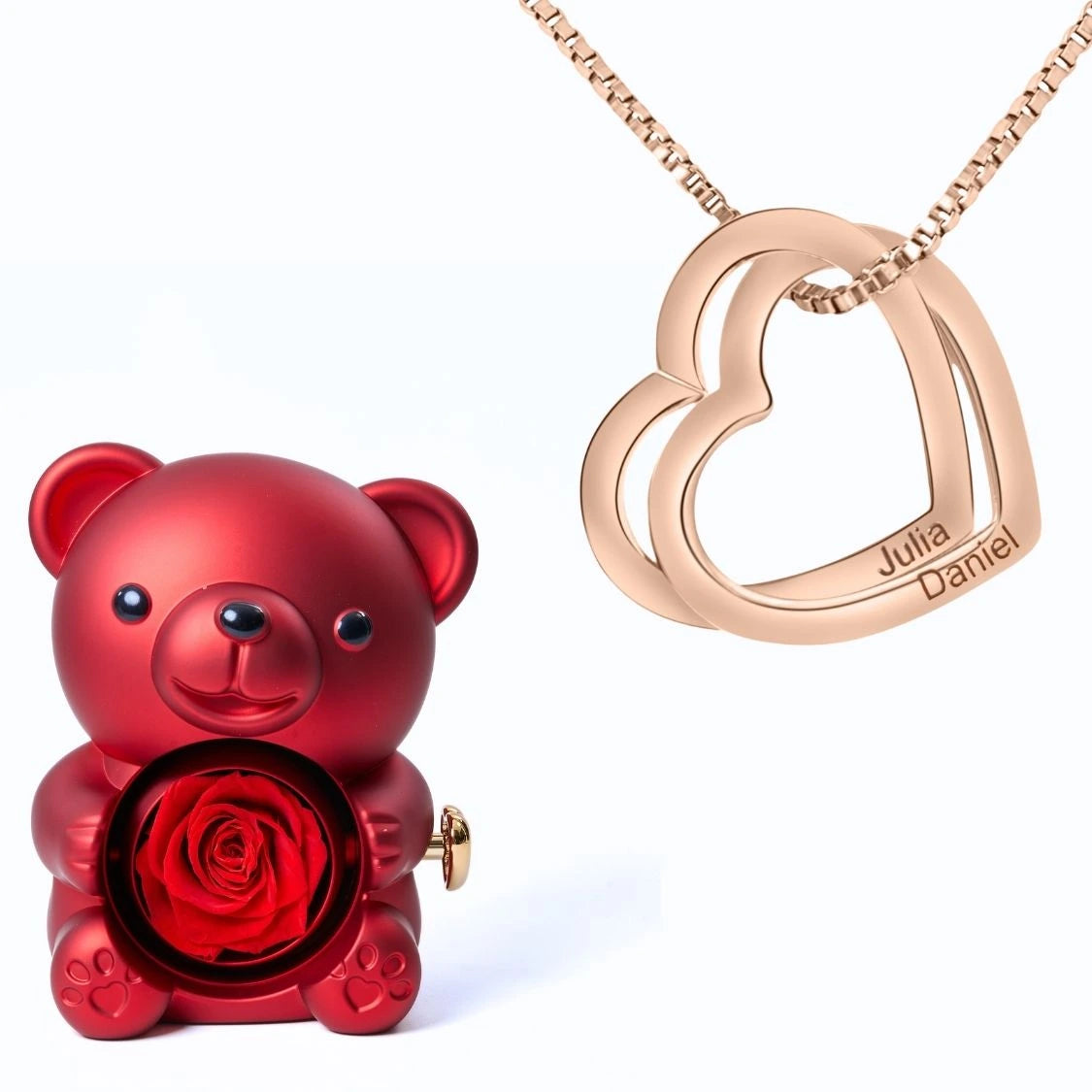 Ours Éternel & Collier Coeurs Entrelacés
