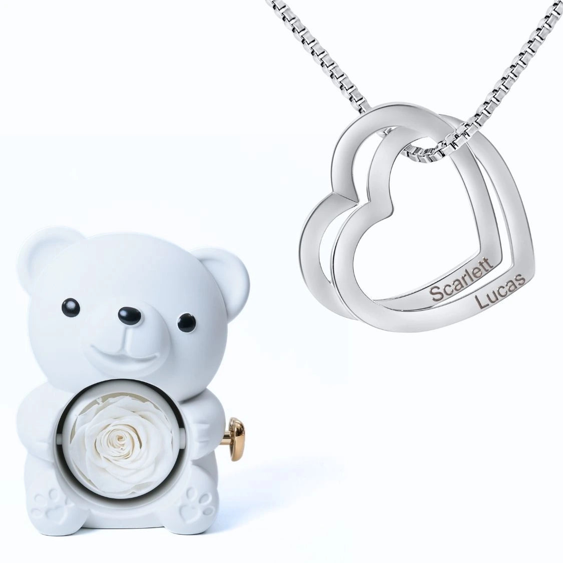 Ours Éternel & Collier Coeurs Entrelacés