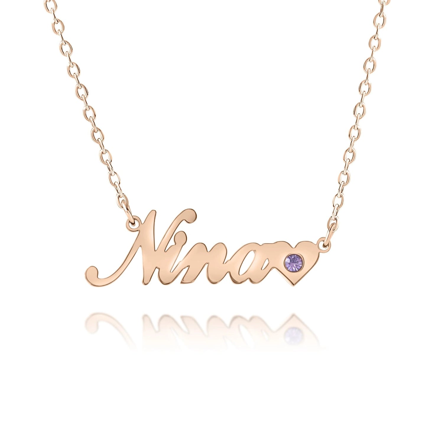 Heart Name Necklace with Birthstone