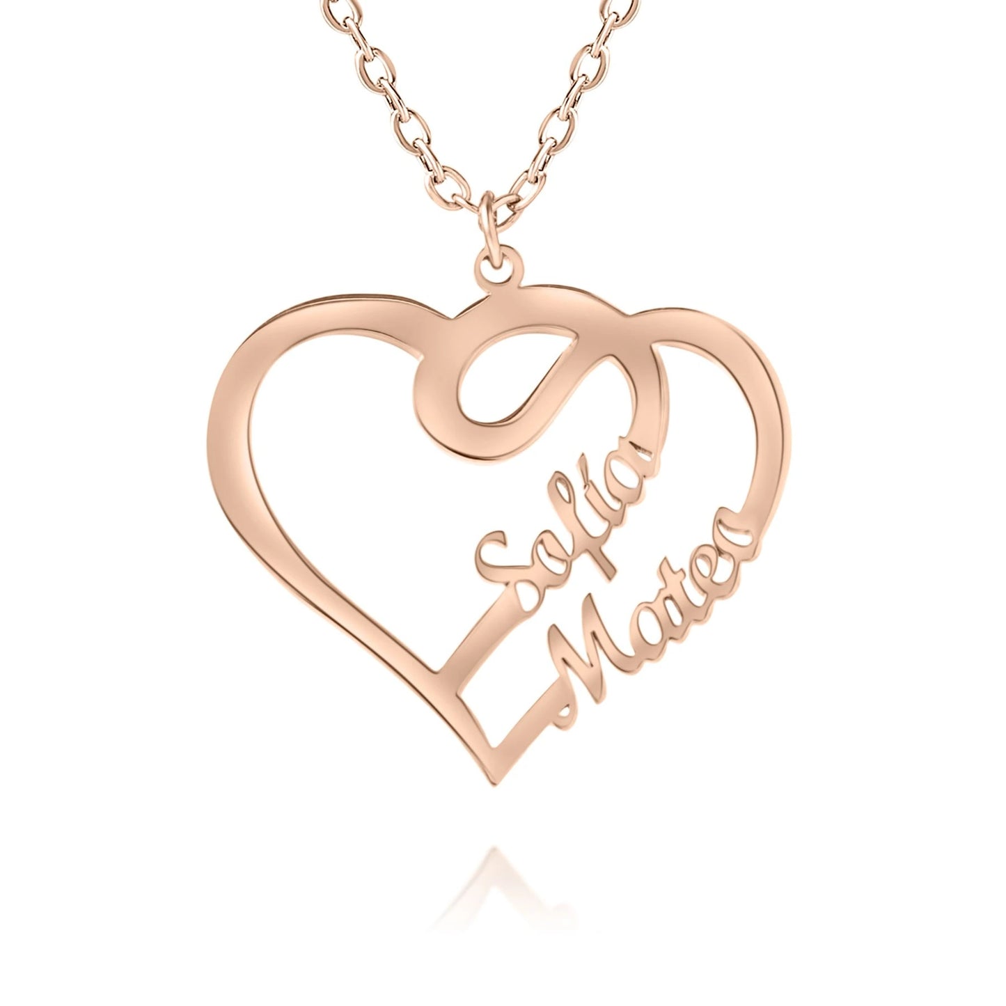 Heart Necklace with 2 Names & Swirls